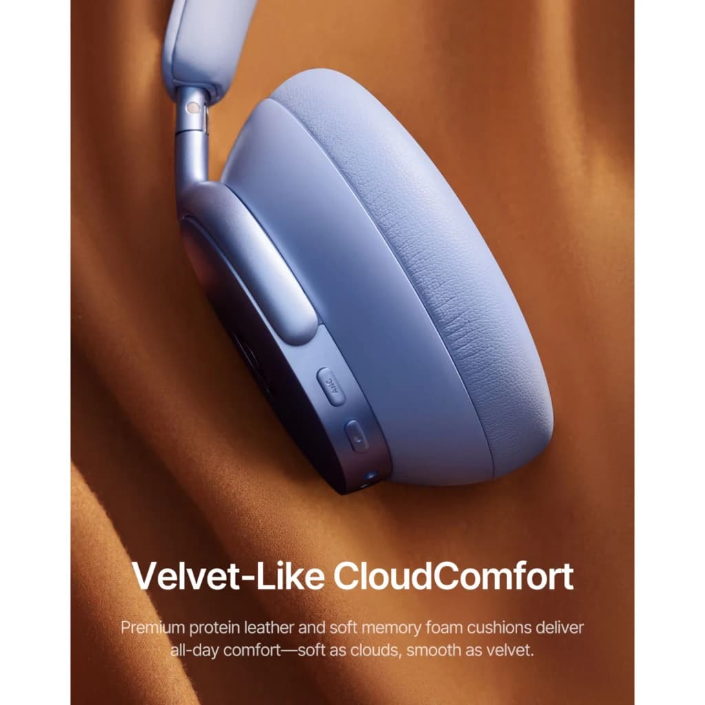 Auriculares Baseus Inspire XH1 Diadema Bluetooth 6.1 100h Azul, detalle: almohadilla de cuero proteico azul sobre tela