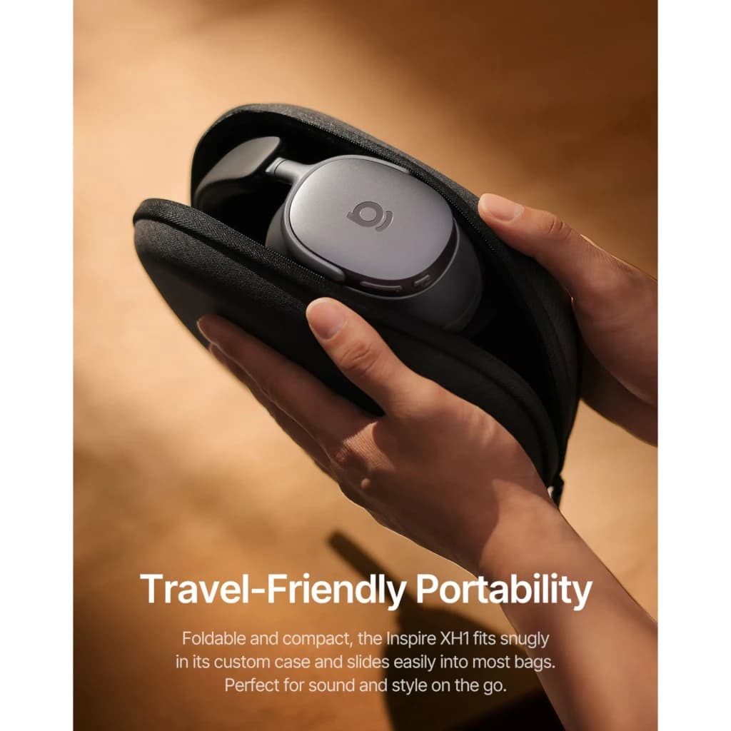 Casque Baseus Inspire XH1 Wireless Supra-auriculaire Bluetooth 6.1 100h Noir, étui: casque plié dans étui noir rigide tenu