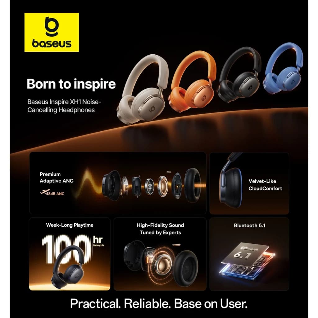 Auriculares Baseus Inspire XH1 Cancelación de Ruido Diadema Bluetooth 6.1 Blanco, infografía: 4 colores, ANC 48dB, 100h