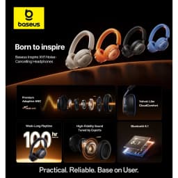 Auriculares Baseus Inspire XH1 Cancelación de Ruido Diadema Bluetooth 6.1 Blanco, infografía: 4 colores, ANC 48dB, 100h