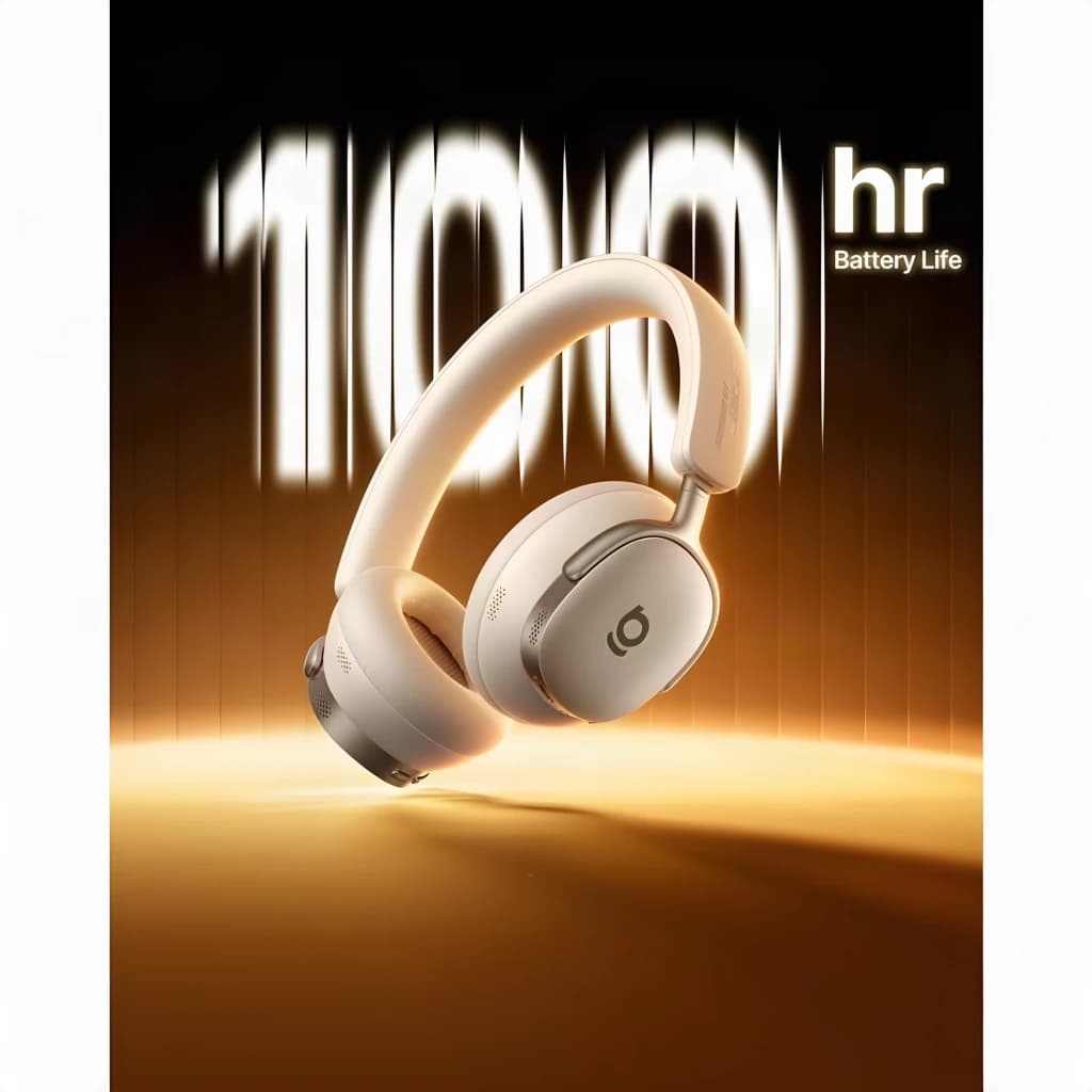 Auriculares Baseus Inspire XH1 Cancelación de Ruido Diadema Bluetooth 6.1 Blanco, vista lateral: flotando con texto 100hr