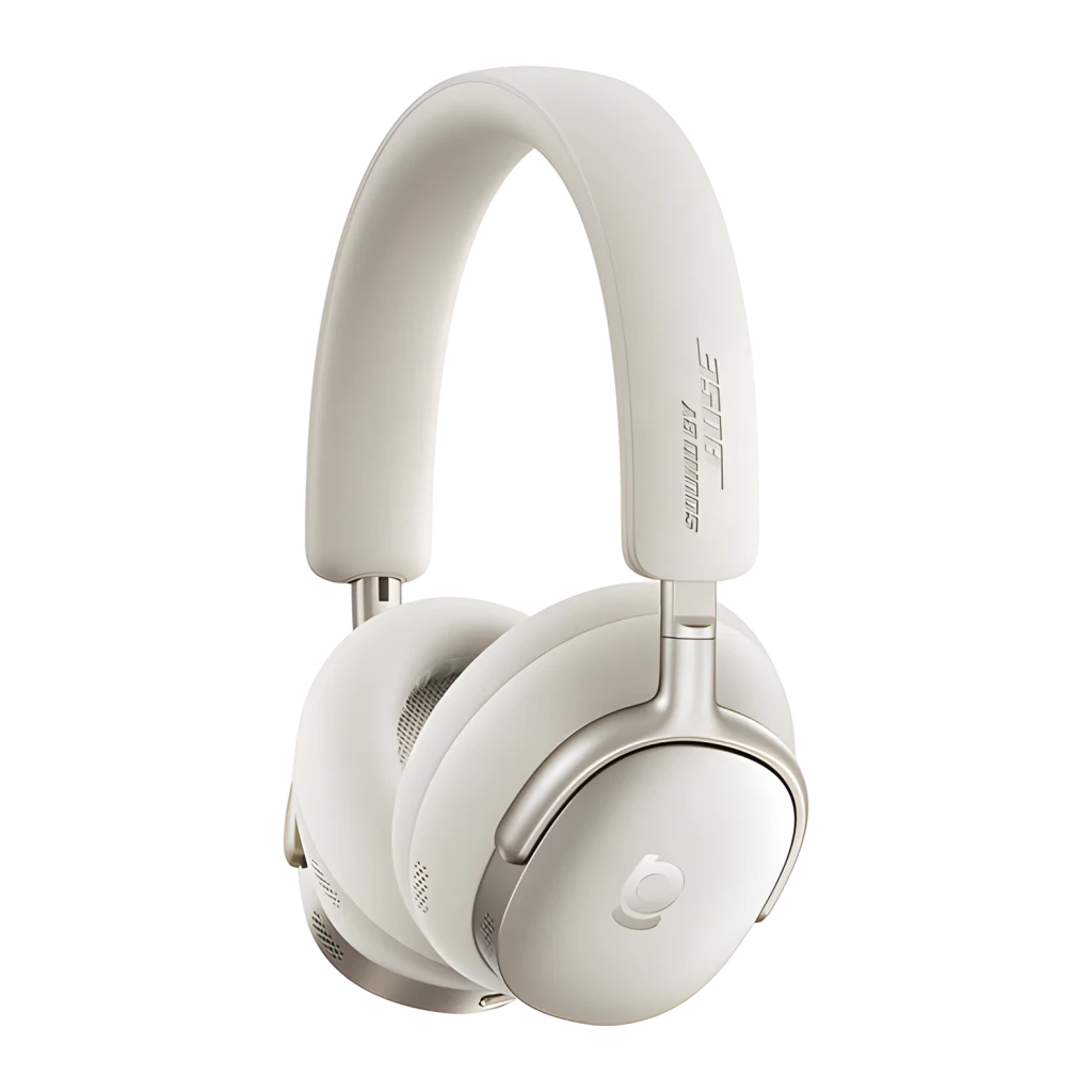Auriculares Baseus Inspire XH1 Cancelación de Ruido Diadema Bluetooth 6.1 Blanco, vista lateral: almohadillas, logo