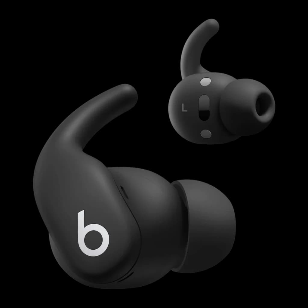 Auriculares Beats Audio Powerbeats Fit Cancelación de Ruido In-Ear Negro Azabache, vista frontal: dos auriculares con gancho