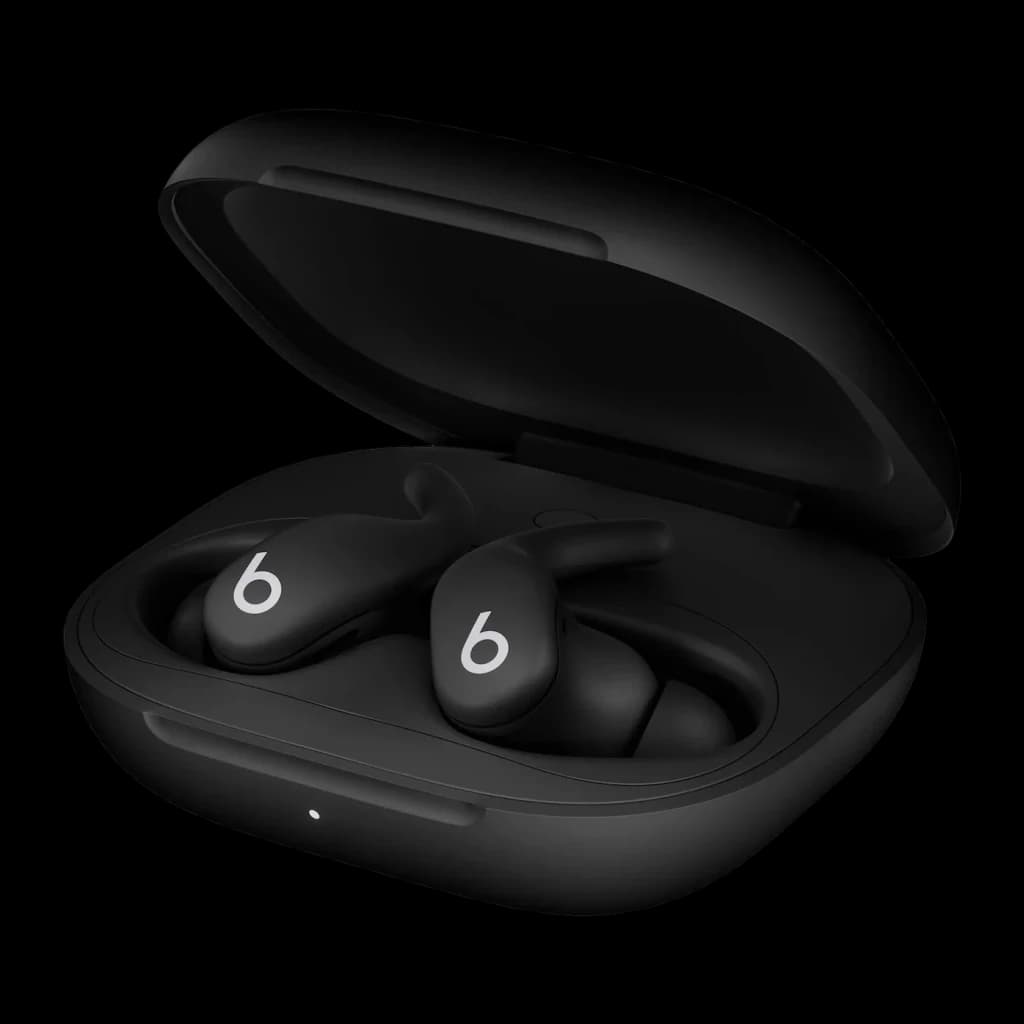 Auriculares Beats Audio Powerbeats Fit Cancelación de Ruido In-Ear Negro Azabache, vista superior: estuche abierto con ambos