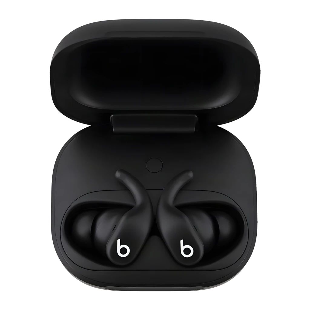 Auriculares Beats Audio Powerbeats Fit Cancelación de Ruido In-Ear Negro Azabache, vista frontal: estuche abierto con ambos