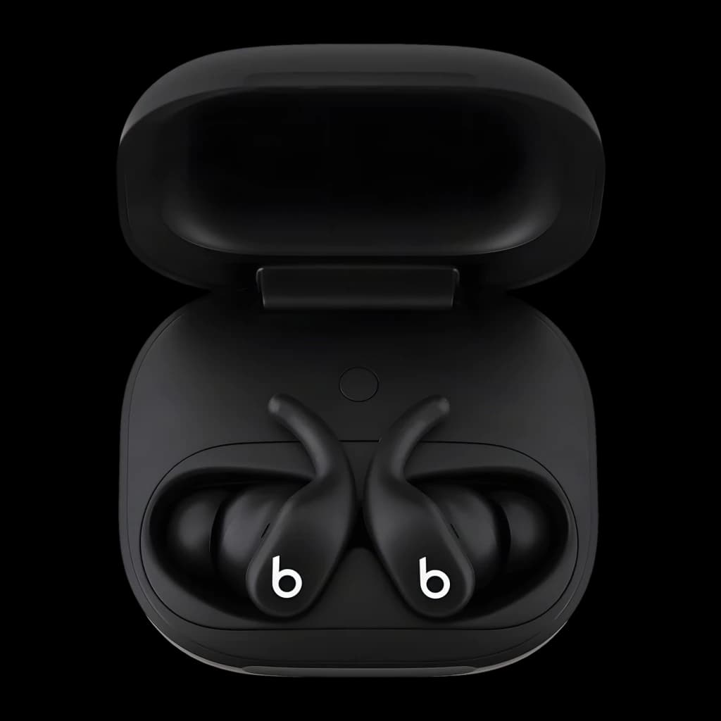 Auriculares Beats Audio Powerbeats Fit Cancelación de Ruido In-Ear Negro Azabache, vista frontal: estuche abierto con ambos