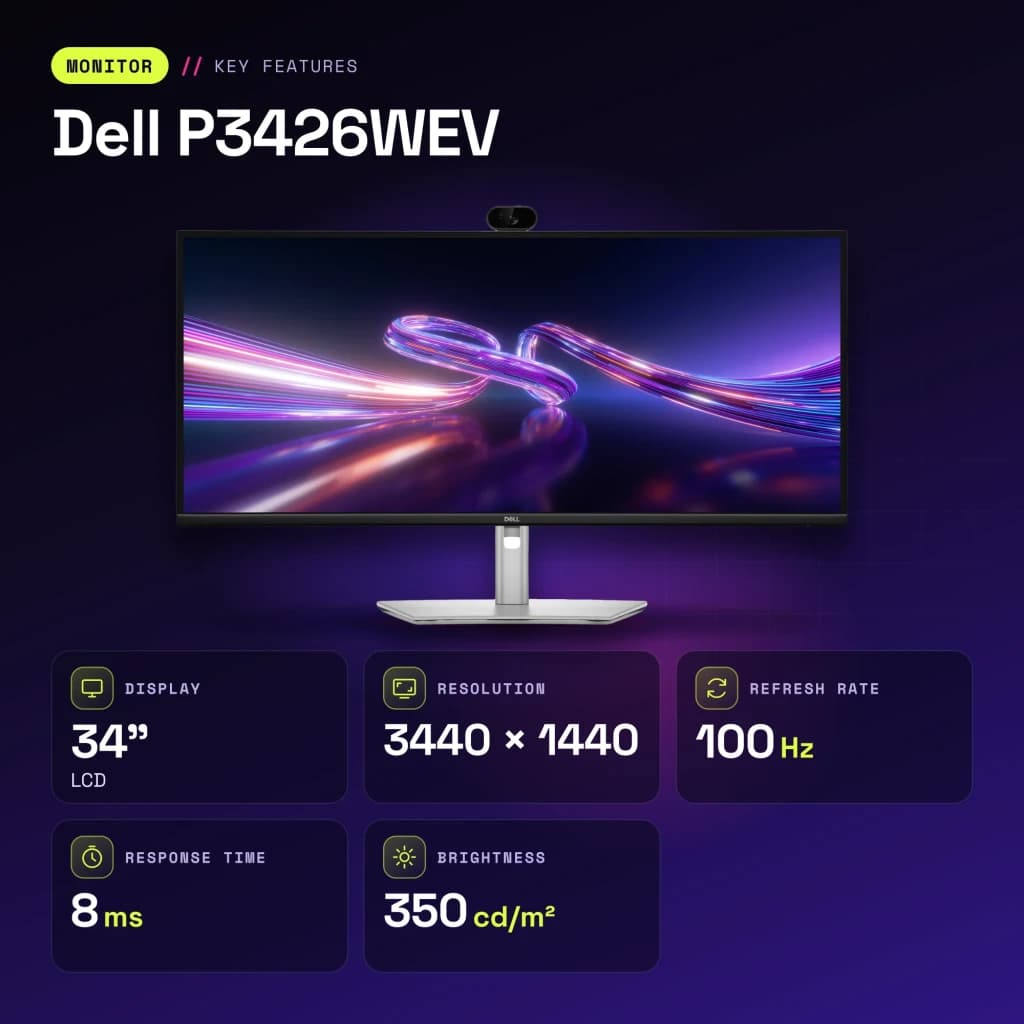 Monitor Dell 34 pulgadas 100Hz Curvo 3800R WQHD 3440x1440 IPS Negro/Plata P3426WEV - características