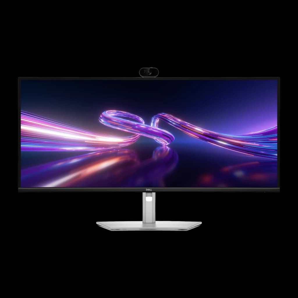 Dell Monitor P3426WEV 34" negro/plata, vista frontal: pantalla ultrawide curva con webcam integrada en bisel superior y base