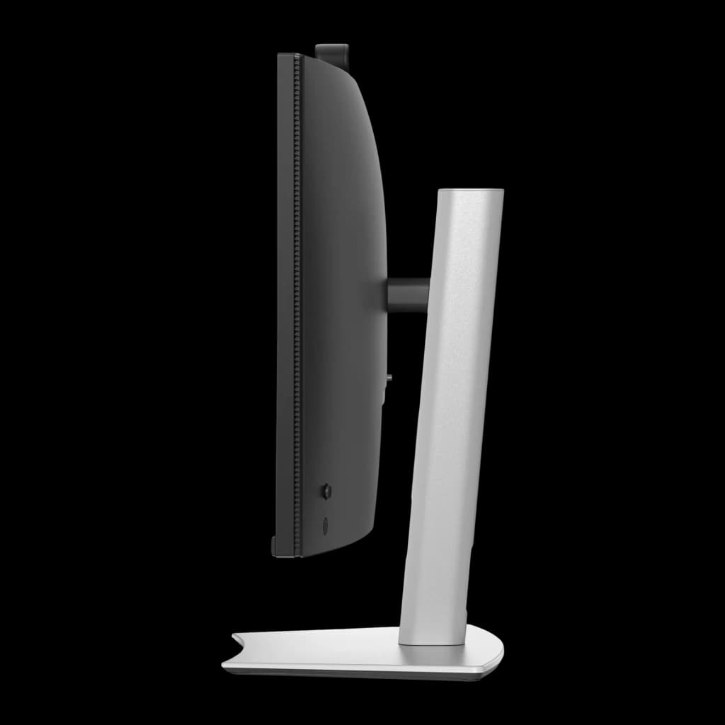 Dell Monitor P3426WEV 34" WQHD USB-C negro, vista lateral: perfil curvo negro, brazo y base plateados