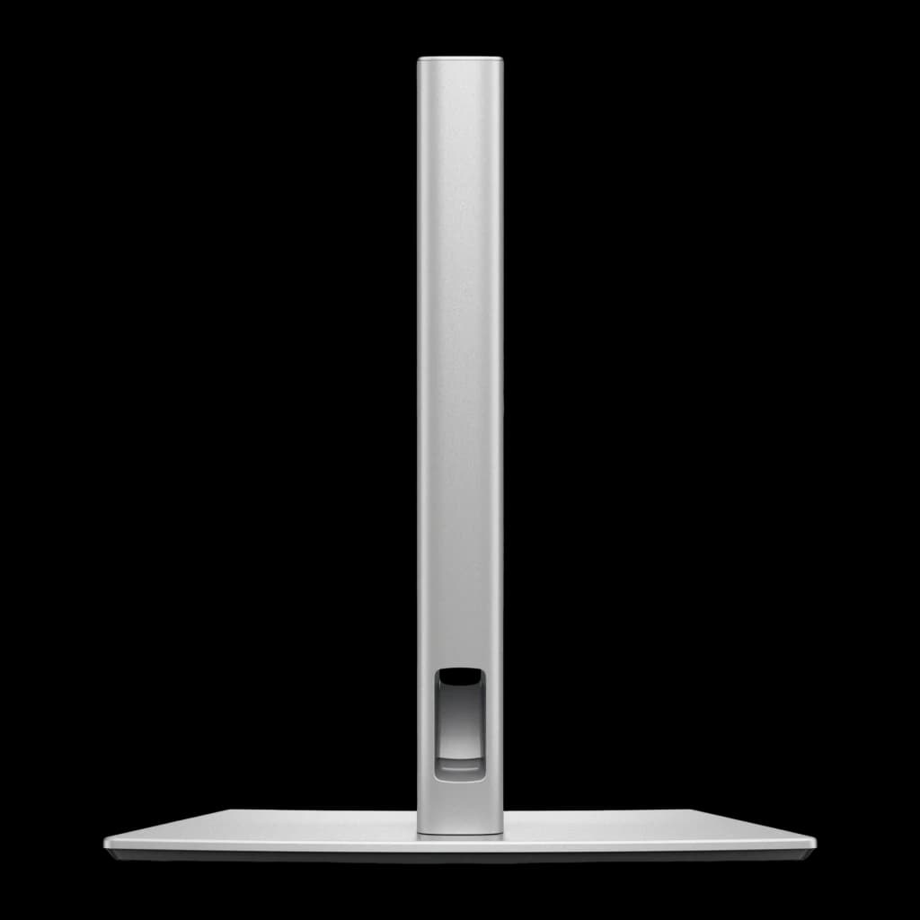 Dell Monitor P3426WEV 34" negro, vista lateral del soporte: columna plateada con ranura de gestión de cables y base plata