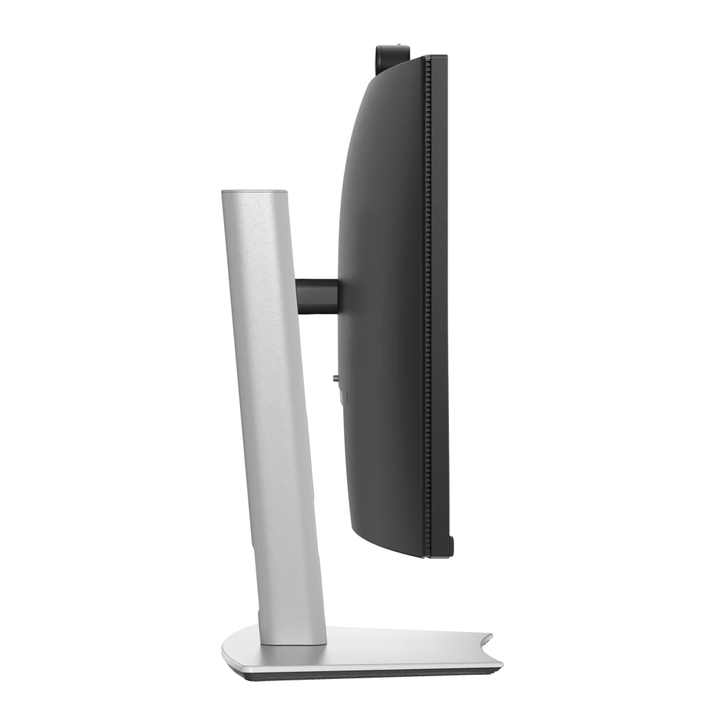 Dell Monitor P3426WEV 34" WQHD USB-C negro, vista lateral: perfil curvo, soporte plateado y base