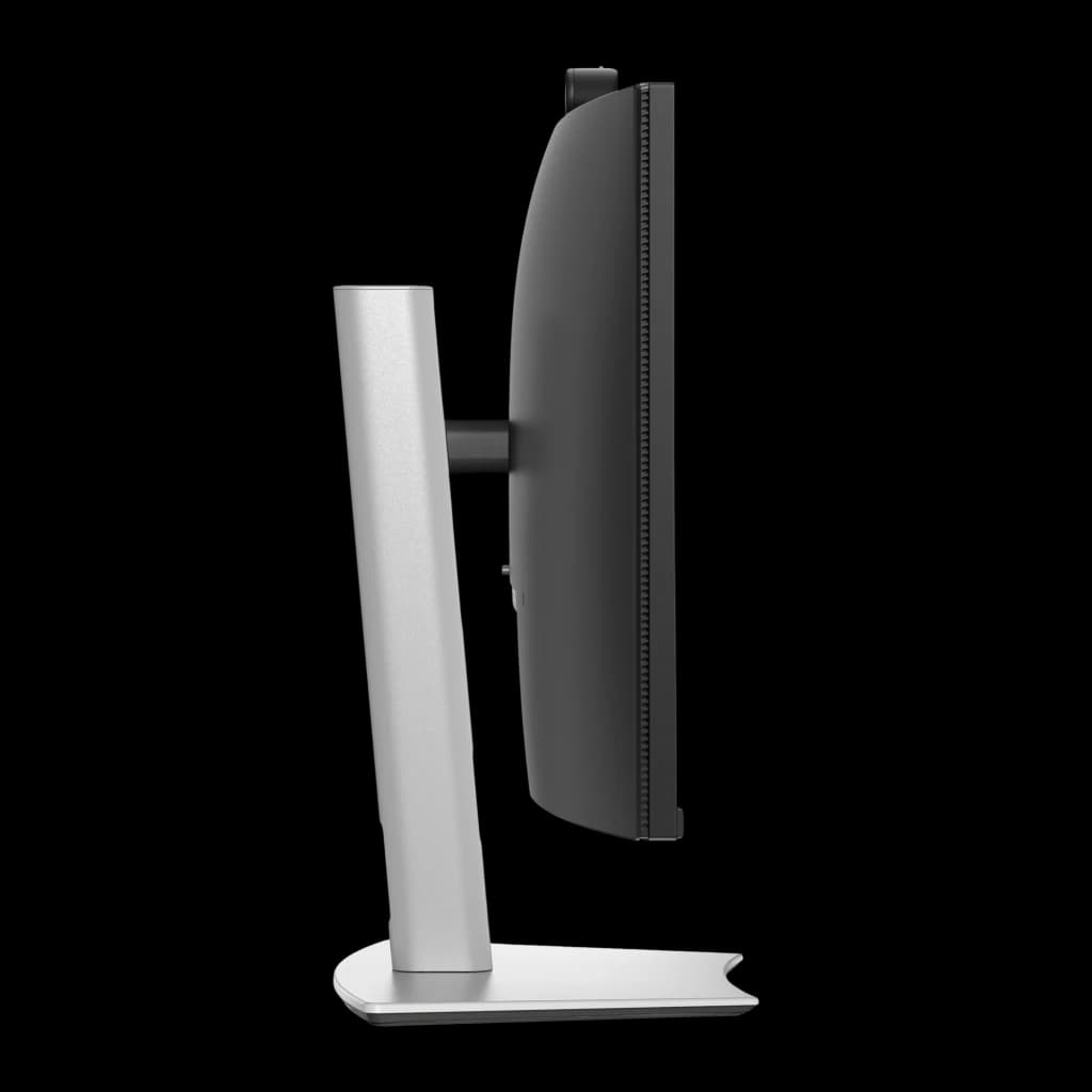 Dell Monitor P3426WEV 34" WQHD USB-C negro, vista lateral: perfil curvo, soporte plateado y base