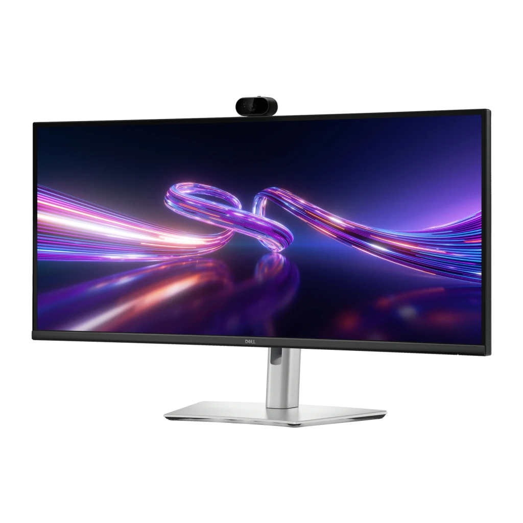 Dell Monitor P3426WEV 34" WQHD USB-C Negro, vista frontal lateral: pantalla curva ultrawide con webcam integrada y base