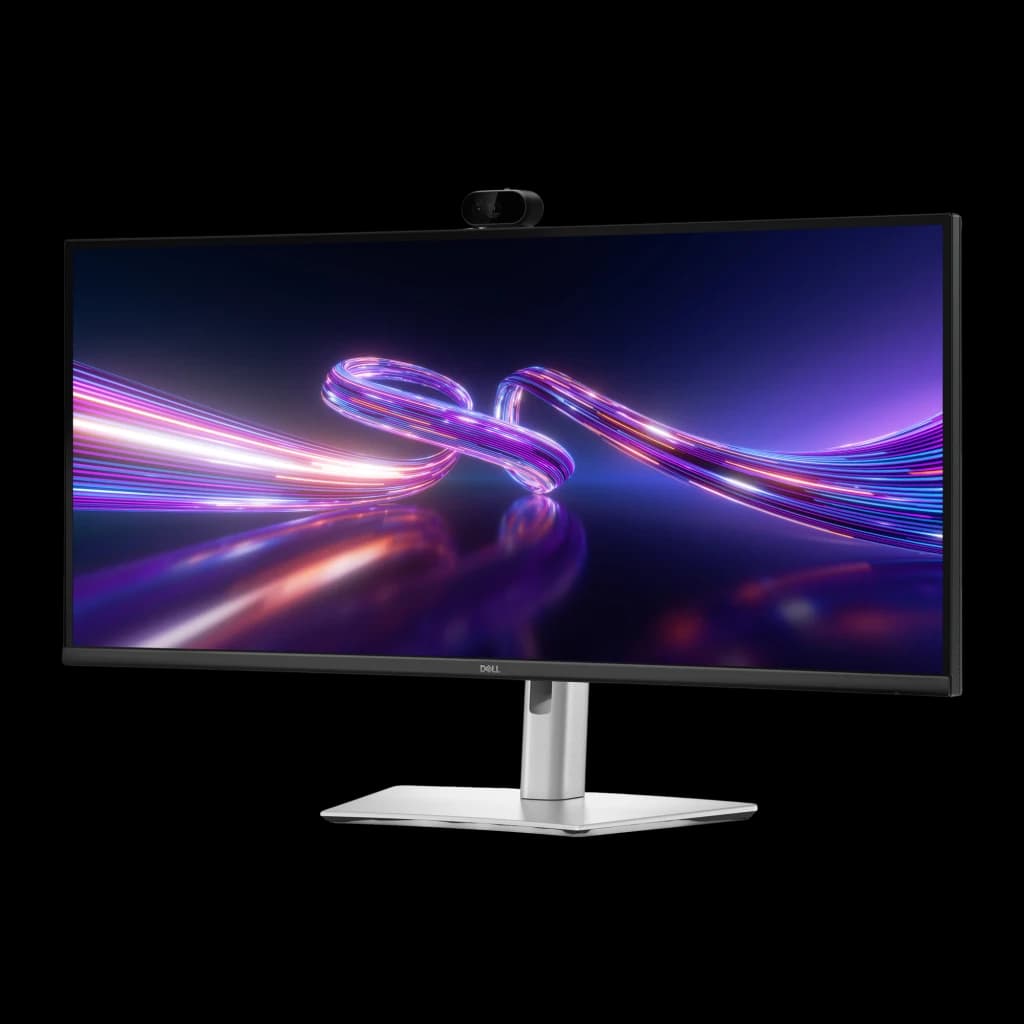 Dell Monitor P3426WEV 34" WQHD USB-C Negro, vista frontal lateral: pantalla curva ultrawide con webcam integrada y base
