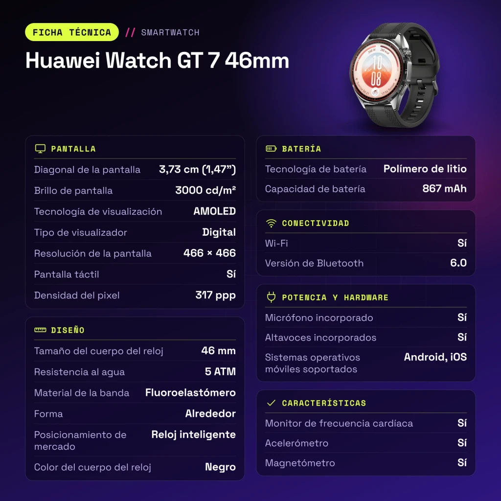 HUAWEI Smartwatch Watch GT7 46 mm Negro - características