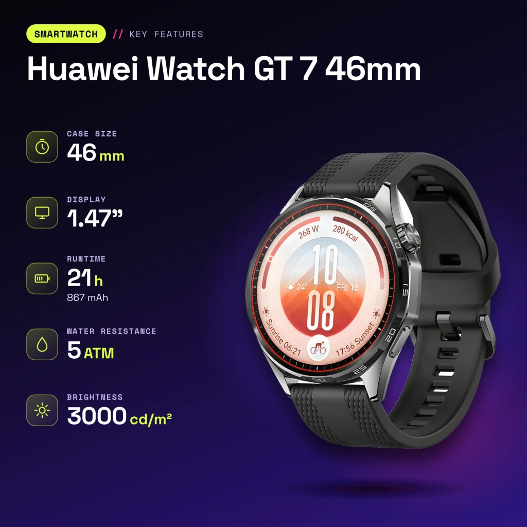 Huawei Watch GT 7 46mm Preto NFC - características