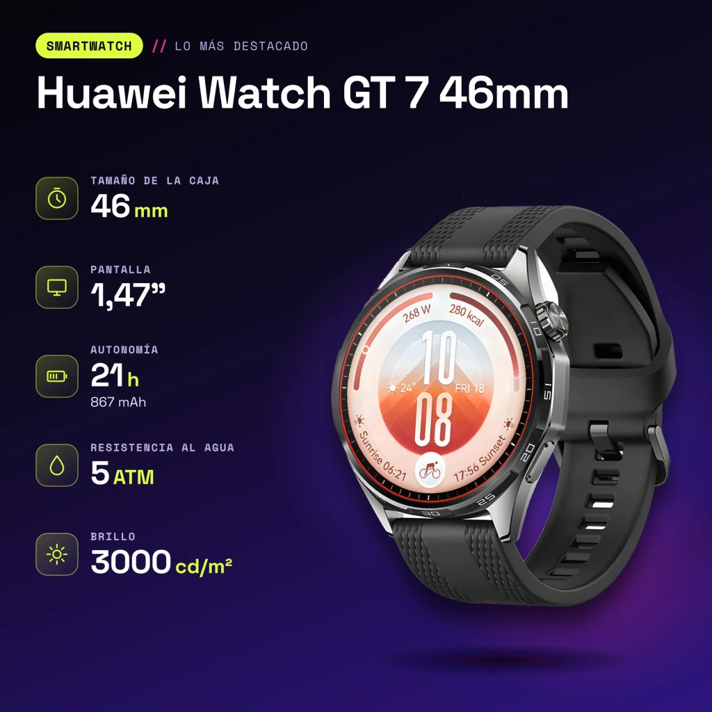 Huawei Watch GT 7 46mm Preto NFC - características