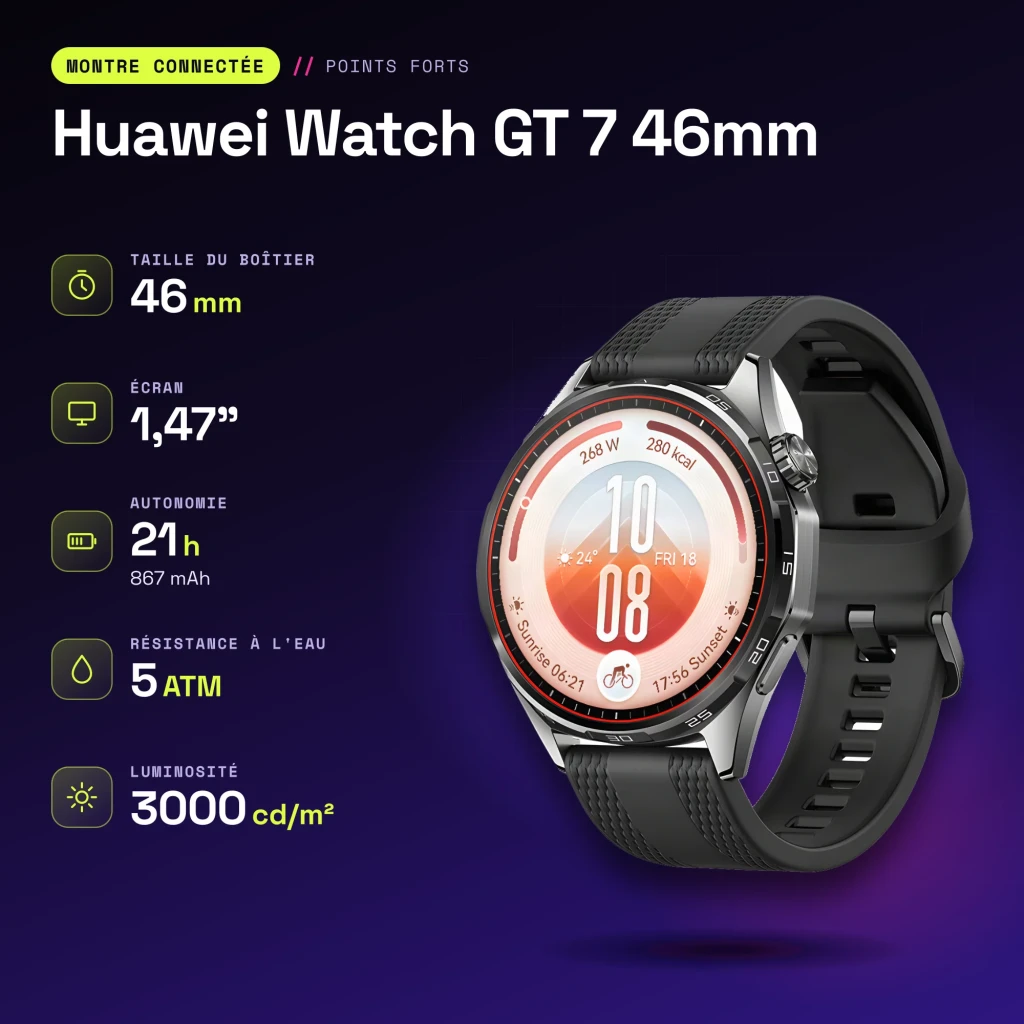 Huawei Watch GT 7 46mm Preto NFC - características