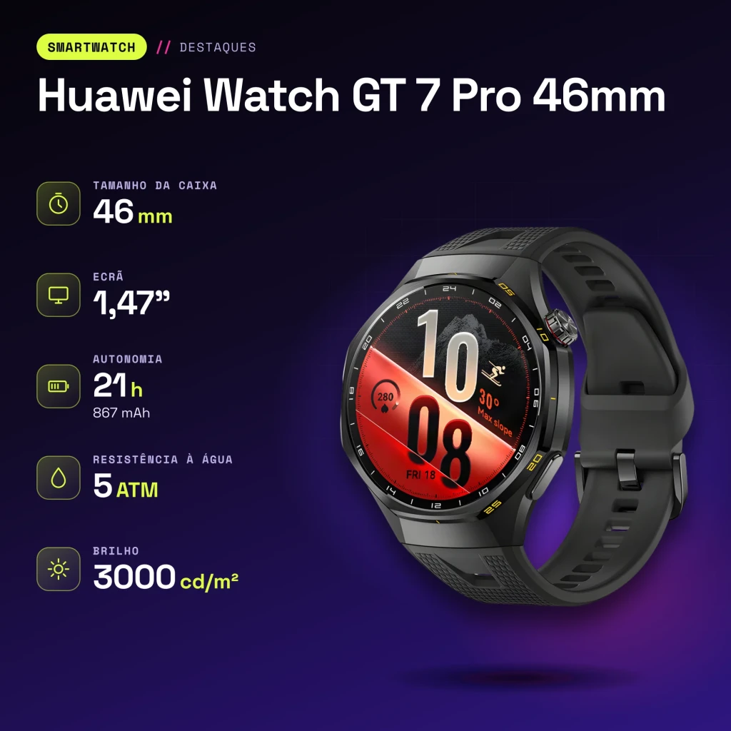 Huawei Watch GT 7 Pro 46mm Noir NFC - caractéristiques