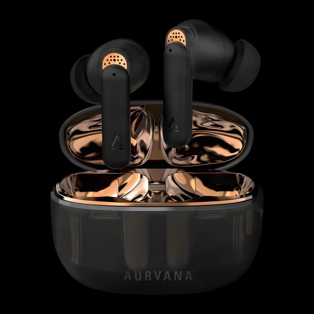 Auriculares Creative Labs Aurvana Ace 2 Cancelamento de Ruído TWS Bluetooth 5.3 Preto, vista frontal: ambos earbuds