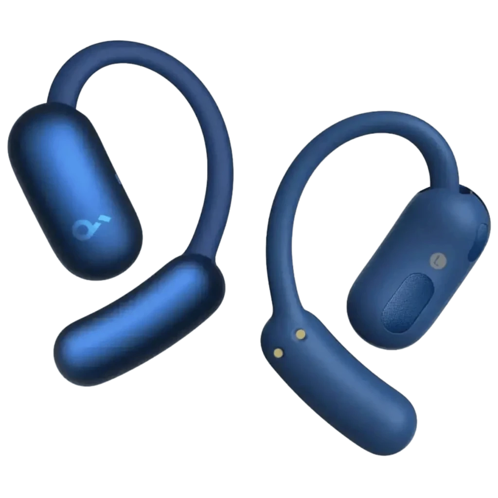 Soundcore Aerofit 2 Azul - Auriculares Bluetooth abiertos, gancho flexible sobre la oreja, color azul mate, controles laterales y puntos de carga magnéticos
