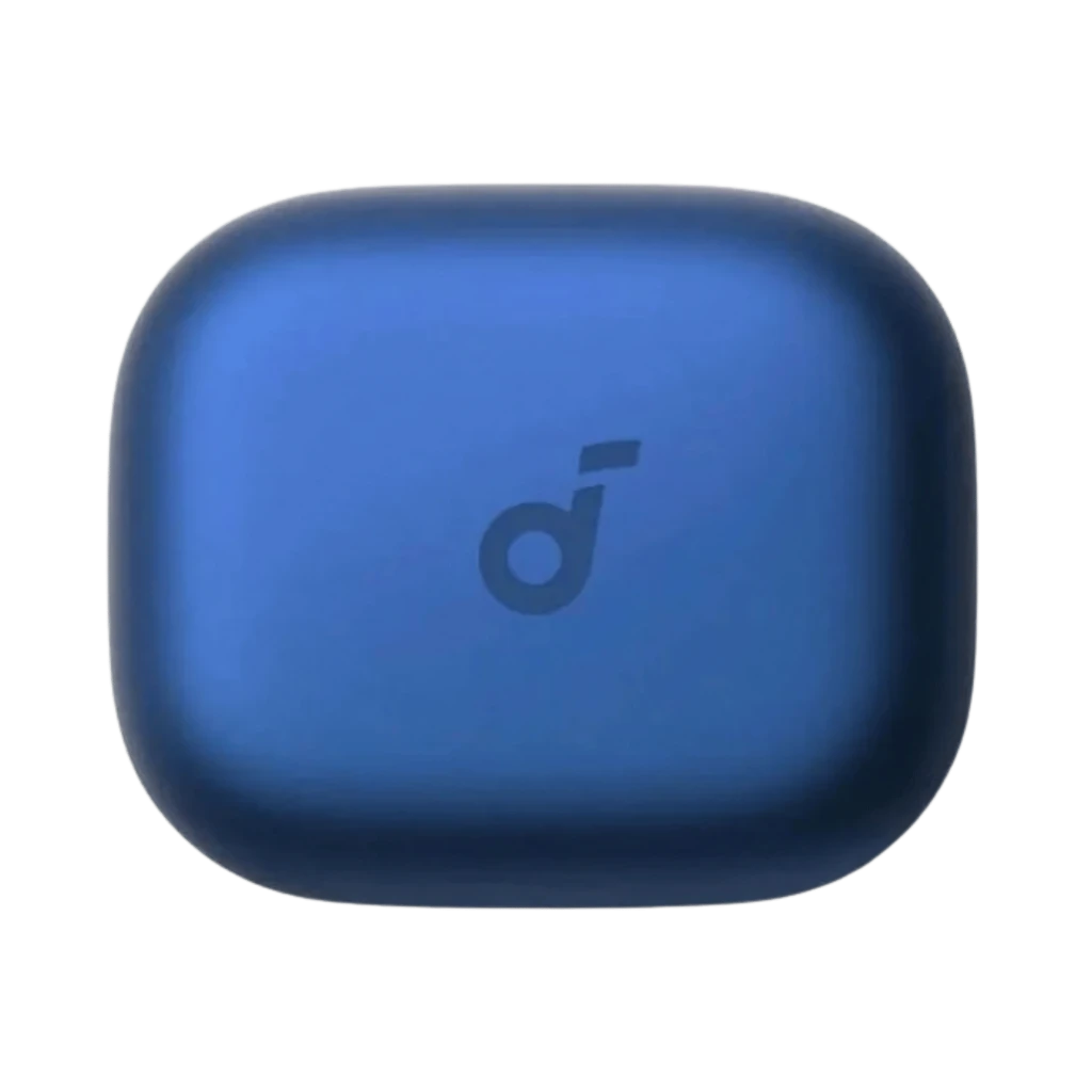 Estuche de carga azul mate compacta para Soundcore Aerofit 2 Azul Auriculares Bluetooth, con logo central d en relieve y bordes redondeados