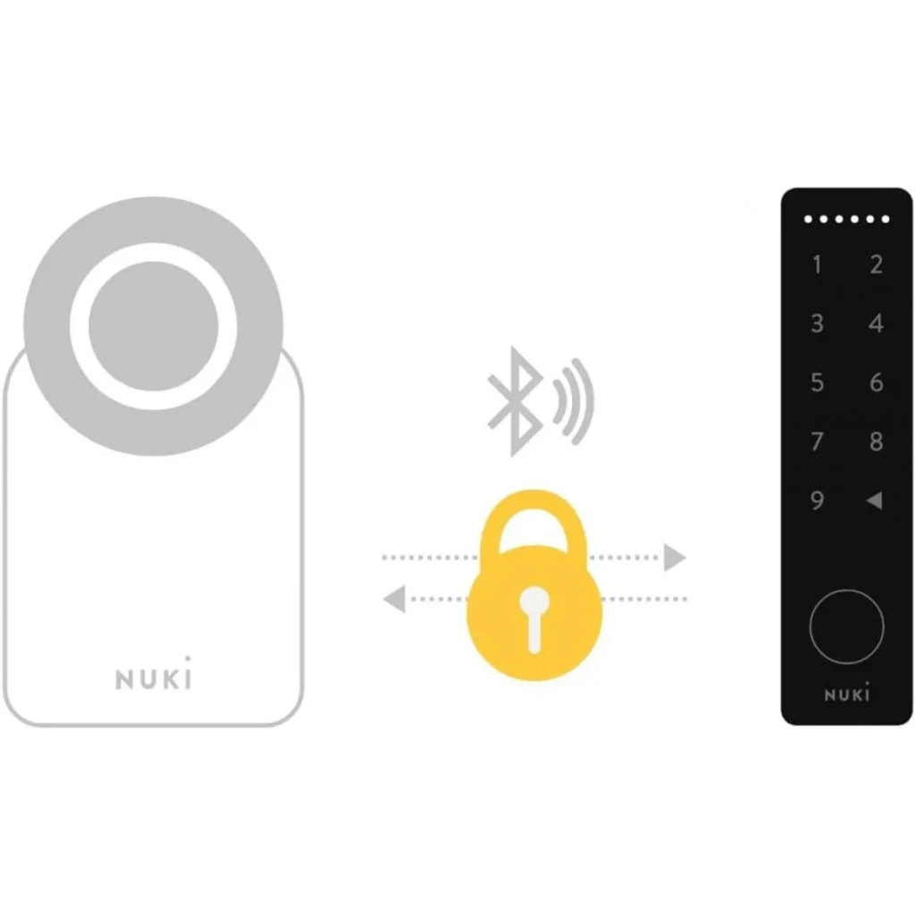 Teclado Nuki Keypad 2.0 Bluetooth Código numérico: painel preto com teclas iluminadas 0–9 e indicador LED, conexão Bluetooth para controle de fechadura