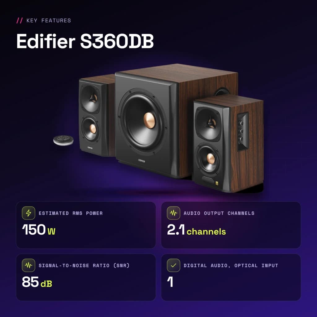 Altavoces Edifier 2.1 150W Bluetooth 4.1 Negro S360DB - características