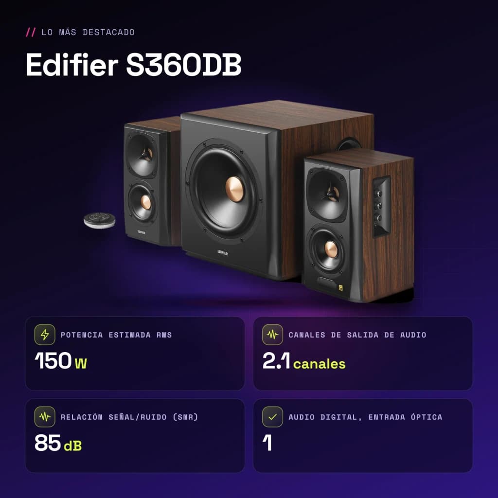 Altavoces Edifier 2.1 150W Bluetooth 4.1 Negro S360DB - características