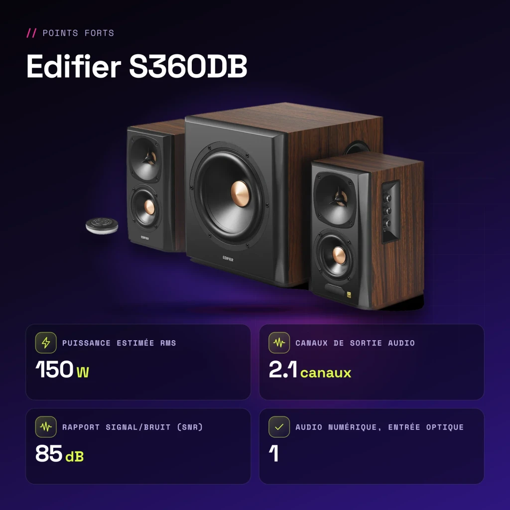 Enceintes Edifier 2.1 150W Bluetooth 4.1 Noir S360DB - caractéristiques