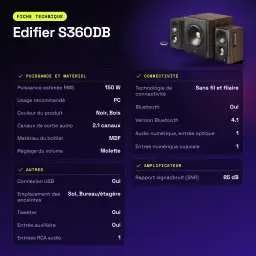 Altavoces Edifier 2.1 150W Bluetooth 4.1 Negro S360DB - características
