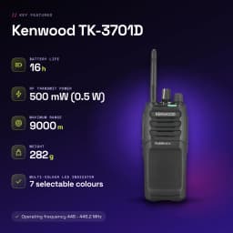 Talkie Walkie Kenwood Noir 9000m 48 Canaux (32 dPMR446 + 16 PMR446) TK-3701D - caractéristiques