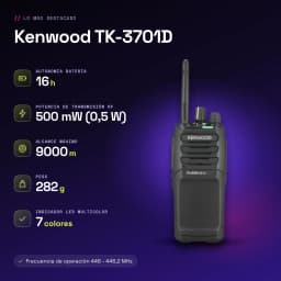 Talkie Walkie Kenwood Noir 9000m 48 Canaux (32 dPMR446 + 16 PMR446) TK-3701D - caractéristiques