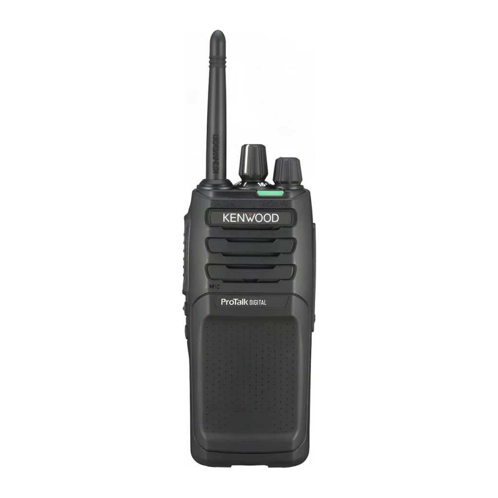 Talkie Walkie Kenwood Noir 9000m 48 Canaux (32 dPMR446 + 16 PMR446) TK-3701D, vue avant: antenne, logo Kenwood, boutons