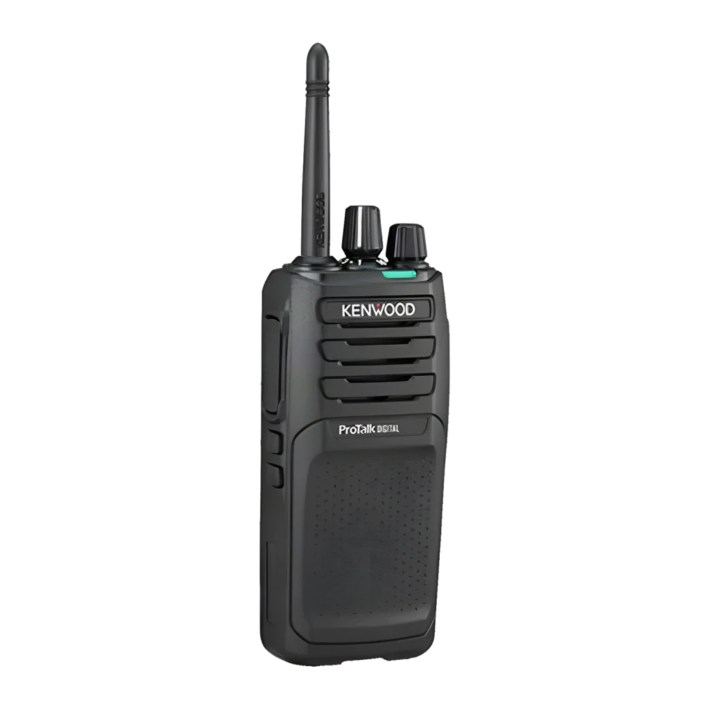Talkie Walkie Kenwood Noir 9000m 48 Canaux (32 dPMR446 + 16 PMR446) TK-3701D, vue latérale: antenne, logo ProTalk Digital