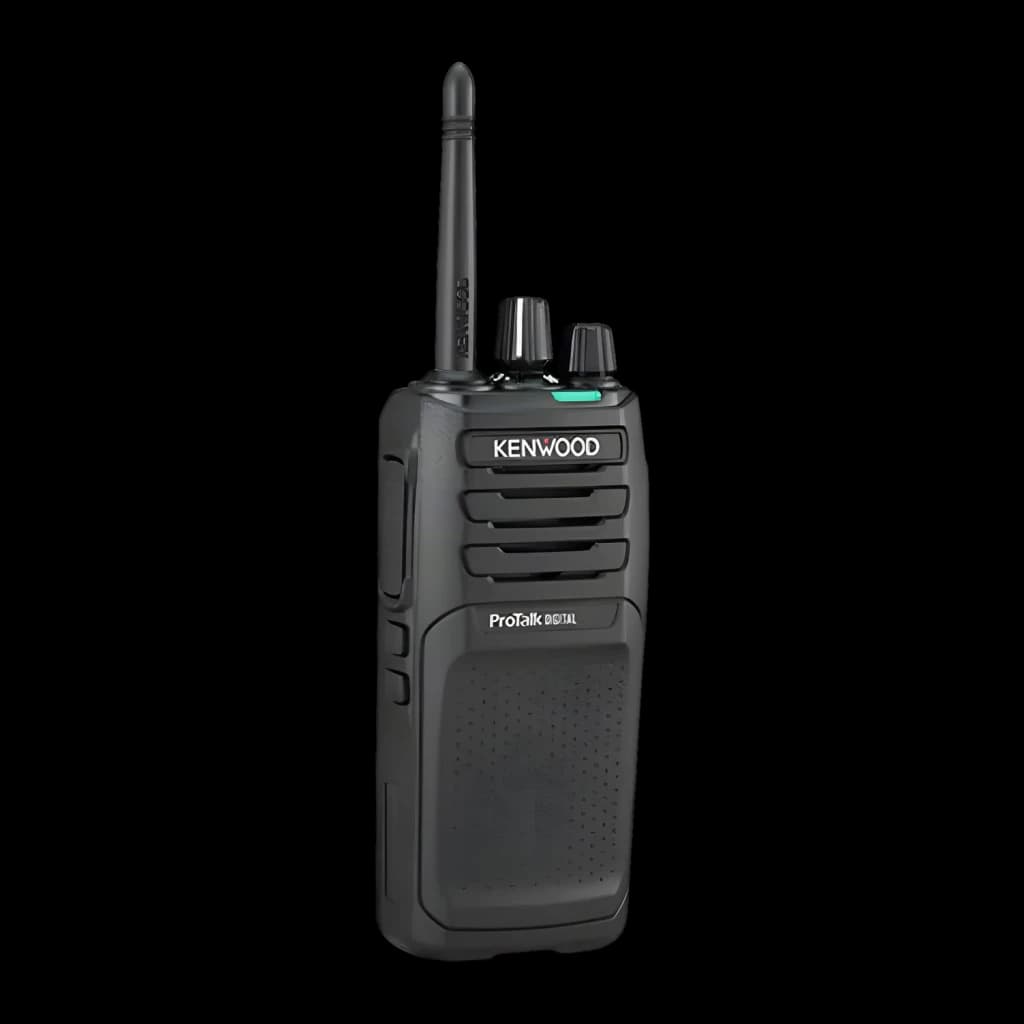 Talkie Walkie Kenwood Noir 9000m 48 Canaux (32 dPMR446 + 16 PMR446) TK-3701D, vue latérale: antenne, logo ProTalk Digital
