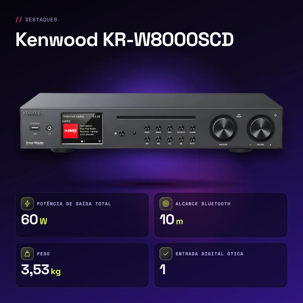 Ampli-tuner Hi-Fi Kenwood 60W Streaming Noir KR-W8000SCD - caractéristiques