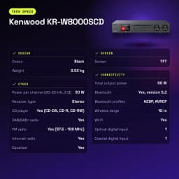 Ampli-tuner Hi-Fi Kenwood 60W Streaming Noir KR-W8000SCD - caractéristiques