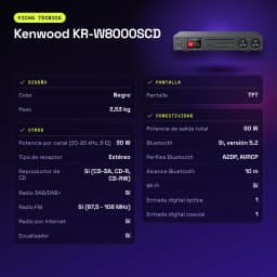 Ampli-tuner Hi-Fi Kenwood 60W Streaming Noir KR-W8000SCD - caractéristiques