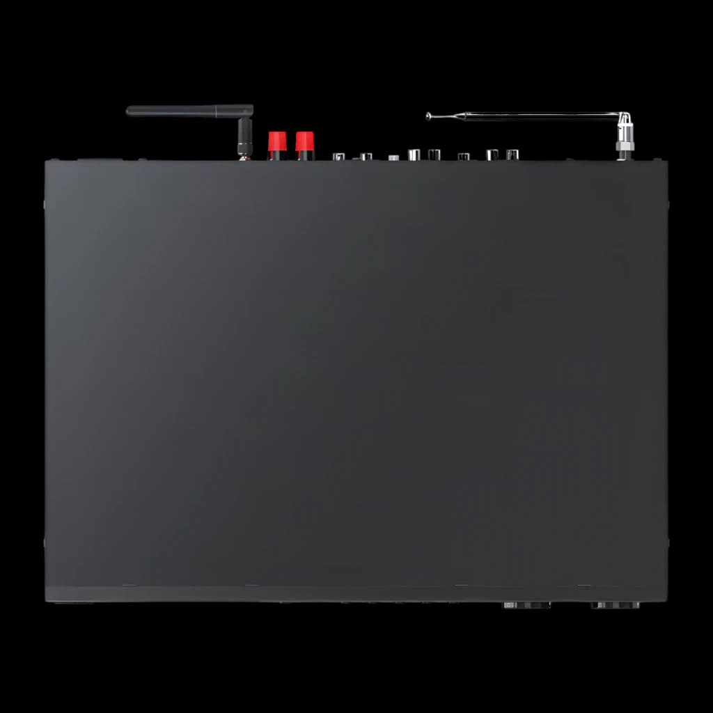 Ampli-tuner Hi-Fi Kenwood 60W Streaming Noir KR-W8000SCD, vue du dessus: antenne Wi-Fi, bornes rouges et connecteurs arrière