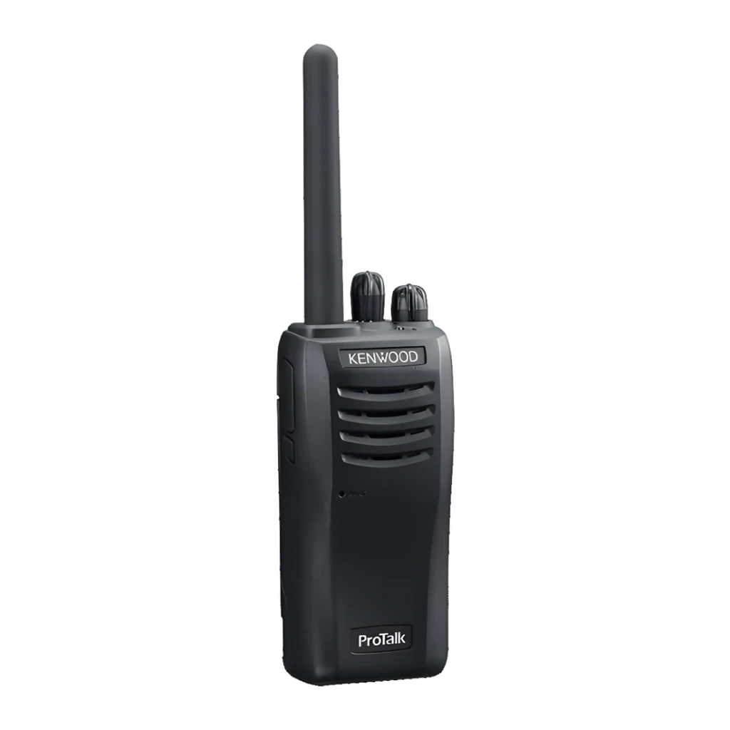 Walkie Talkie Kenwood Negro 16 Canales Individual TK-3501E, vista frontal: antena, altavoz, dos mandos y logo ProTalk