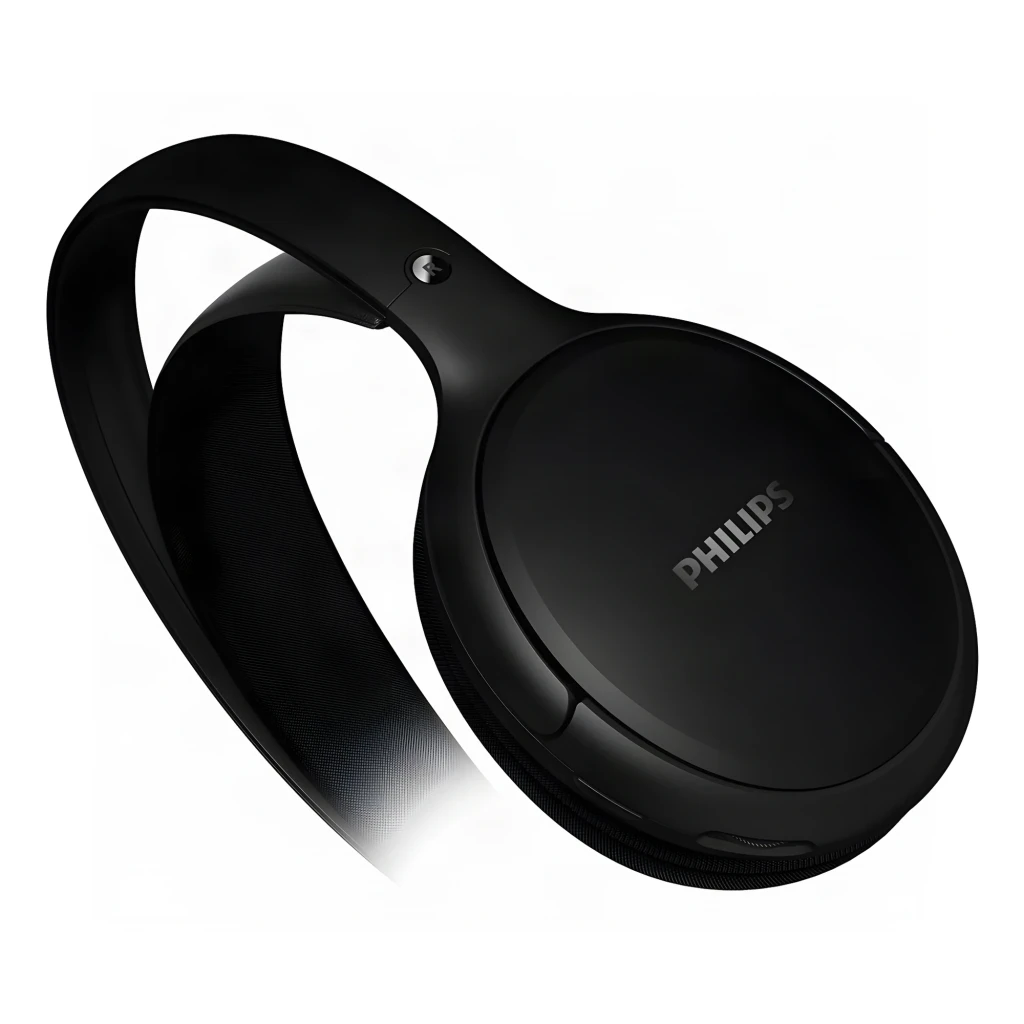 Casque Philips Arceau Sans Fil RF 30h Noir SHC5200, vue latérale: logo Philips sur le pavillon et arceau rembourré