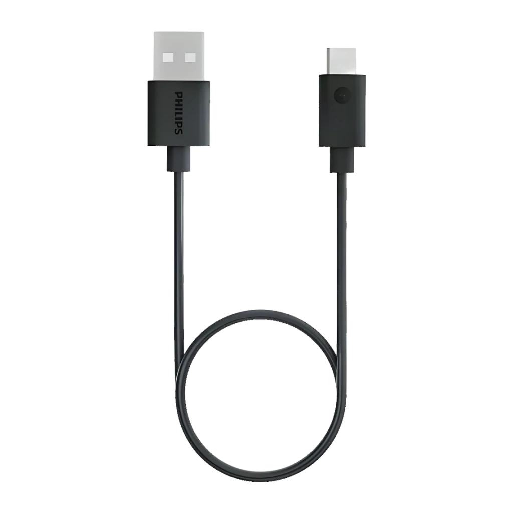 Philips Fidelio L3 Over-Ear Noir, accessoire: câble USB-A vers USB-C noir inclus avec logo Philips sur le connecteur