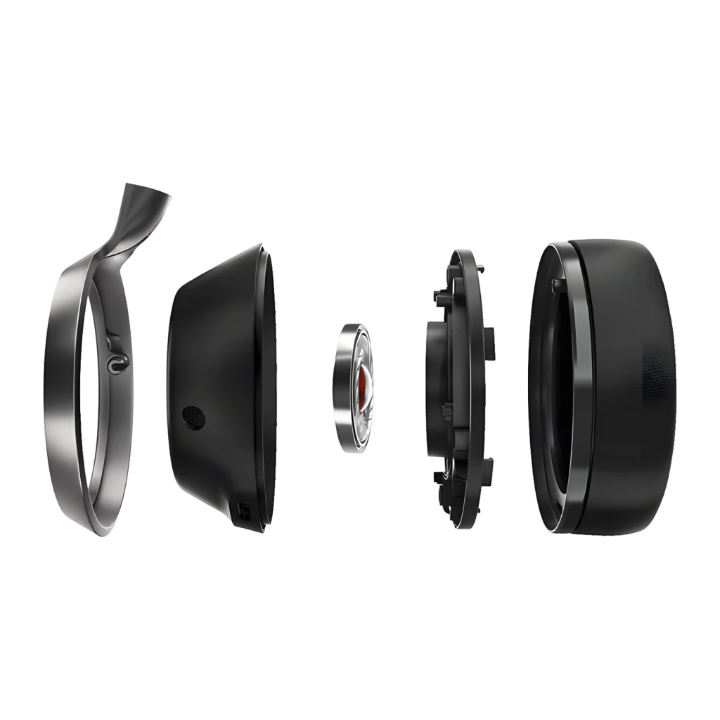 Philips Fidelio L3 Noir, vue éclatée: couches du casque séparées avec driver et capsule visibles