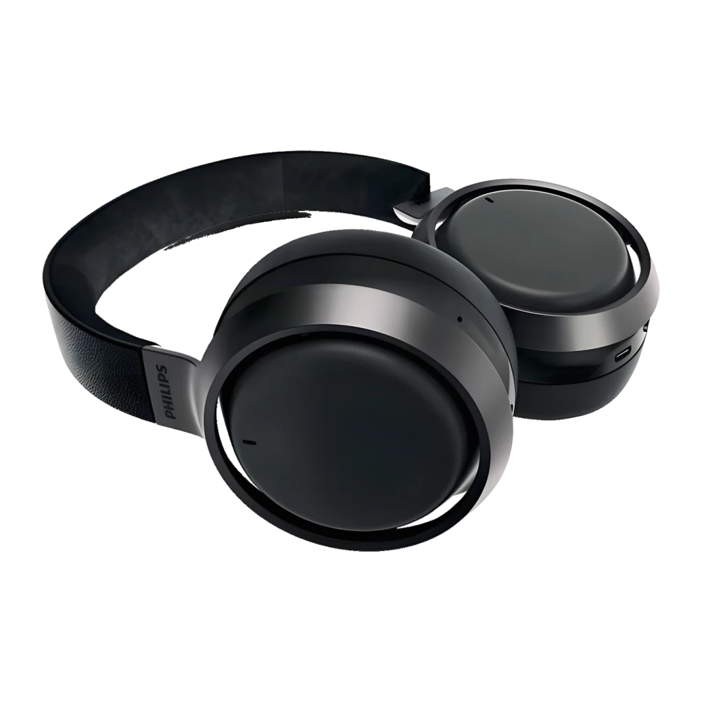 Philips Fidelio L3 Over-Ear Noir, vue latérale: casque sur fond sombre, coussinets et logo Philips visibles