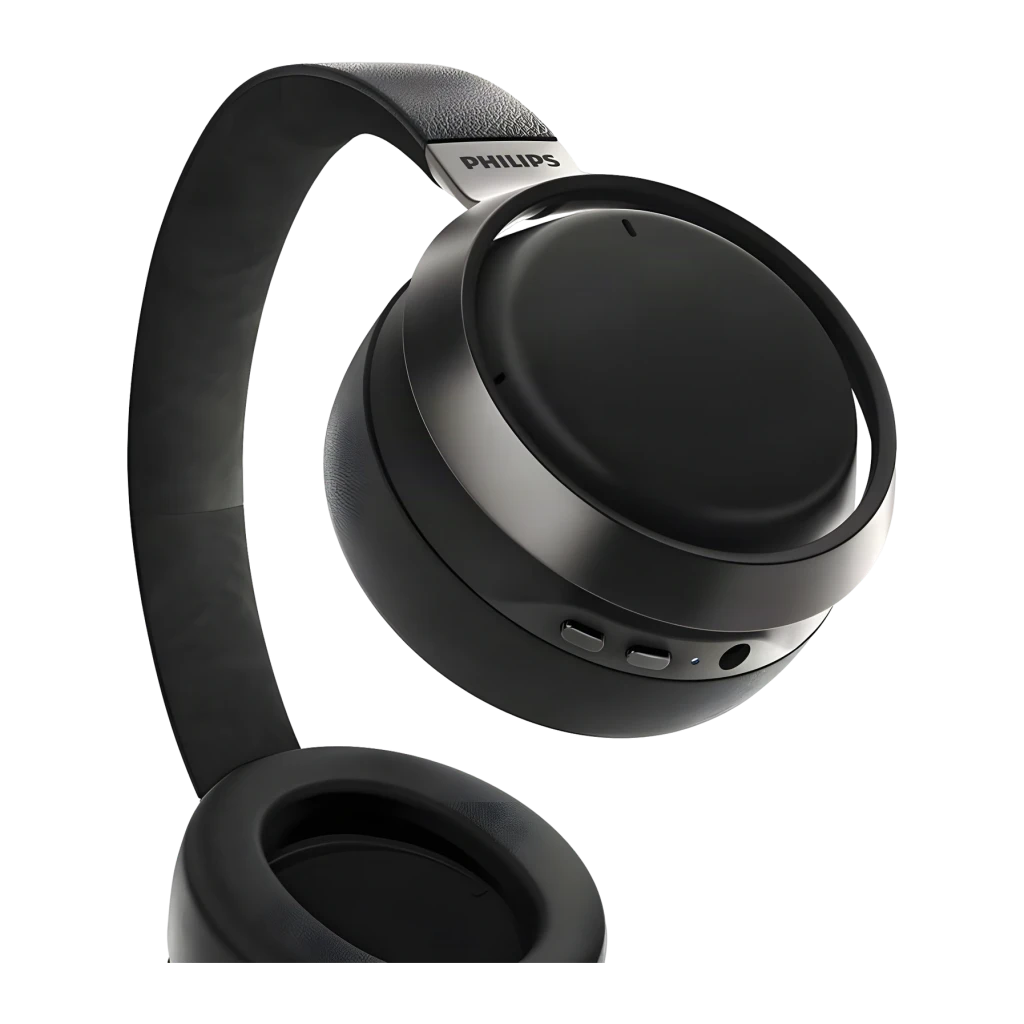 Philips Fidelio L3 Noir, vue latérale du driver: capsule rotative, ports et coussin over-ear sur fond sombre