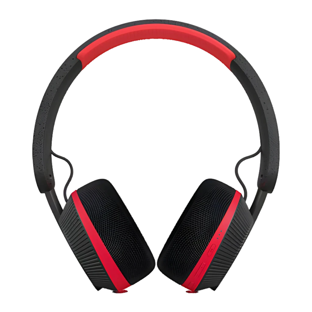 Philips TAA6219BK Noir, vue de face: arceau rouge, coussinets noirs avec liseré rouge et texture maillée