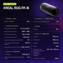 XREAL ROG R1-N Noir Réalité Augmentée Micro OLED 1920x1080 240Hz - caractéristiques, 49,1 mm