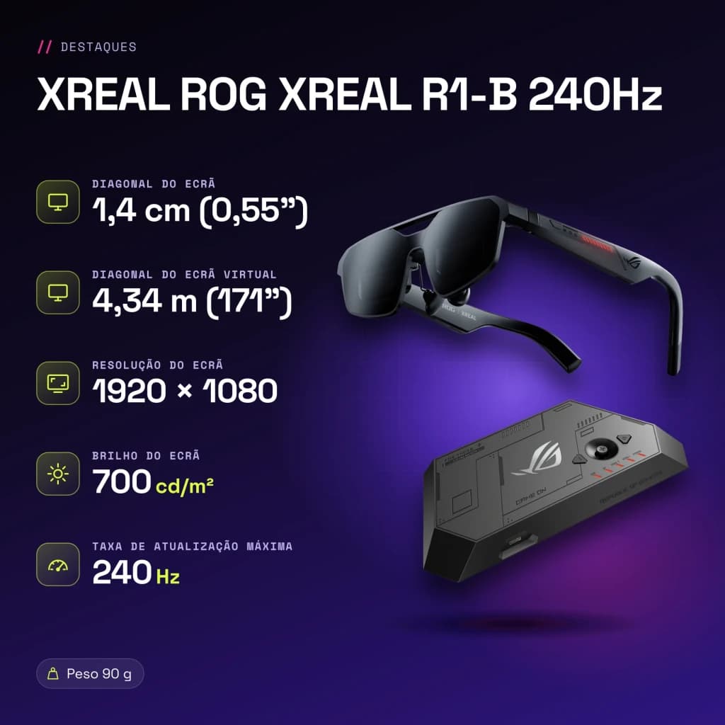 XREAL ROG XREAL R1-B 240Hz Noir Réalité Augmentée Micro OLED 1920x1080 - caractéristiques
