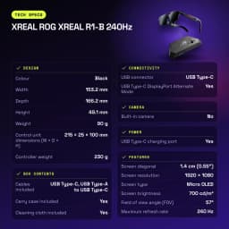 XREAL ROG XREAL R1-B 240Hz Noir Réalité Augmentée Micro OLED 1920x1080 - caractéristiques